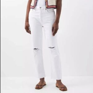 RE/Done White Destroyed 70's Stove Pipe Jeans